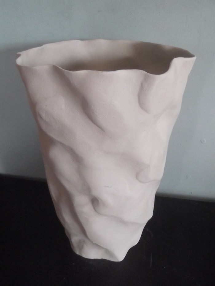 Tapered ripple pot, 40 cm tall, unglazed